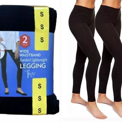 FELINA 2pk Wide Waistband Sueded Leggings Women's S (4-6) Lightweight Soft Black